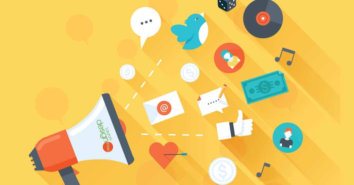 Top of Mind Graphic with a megaphone and media icons